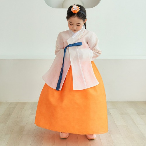 Minhanbok Orange Premium Traditional Girls&#039; High-Quality Hanbok Children&#039;s First Birthday Baby Dress Infant
