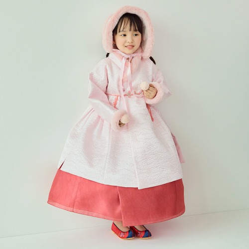 Minhanbok Pink Mink Fur Rolls Premium Traditional High-Quality Hanbok Facility Children Children&#039;s First Birthday Baby Dress Infant